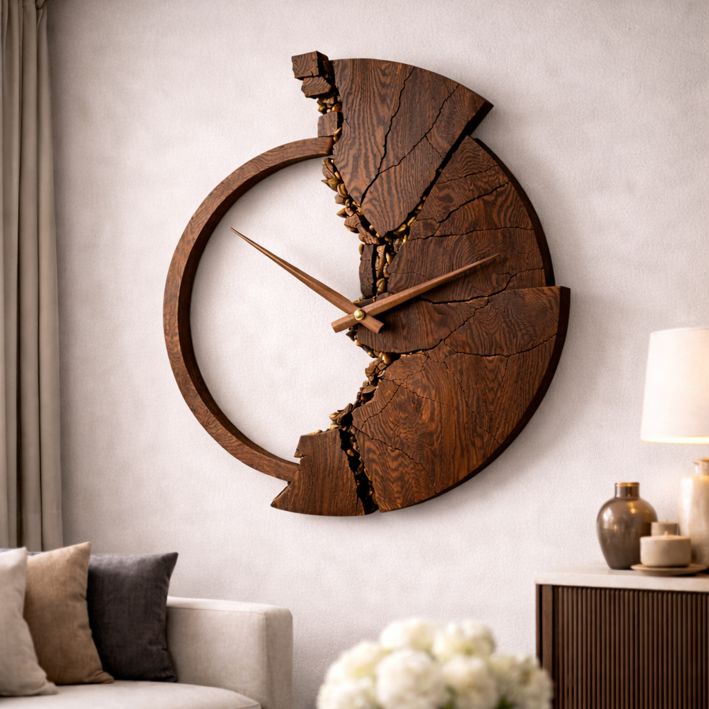 Artisan Solid Wood Wall Clock – Sculptural Modern Timepiece