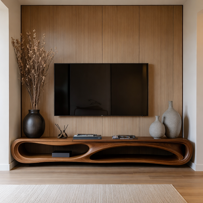 Solid Wood Continuous Wave Media Console – Statement TV Stand Hover Image