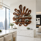 Sculptural Wood Wall Bar Shelf – Solid Wood Wine Display Shelf for Dining Room Decor