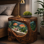 Handcrafted Solid Wood Aquarium Side Table – Sculptural Fish Tank End Table