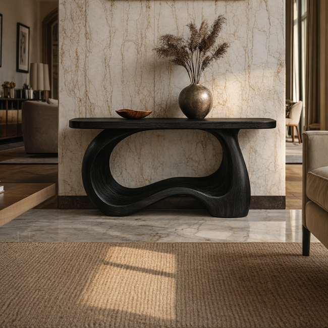 Sculptural Wave Wood Console Table – Handcrafted Curved Design Main Image