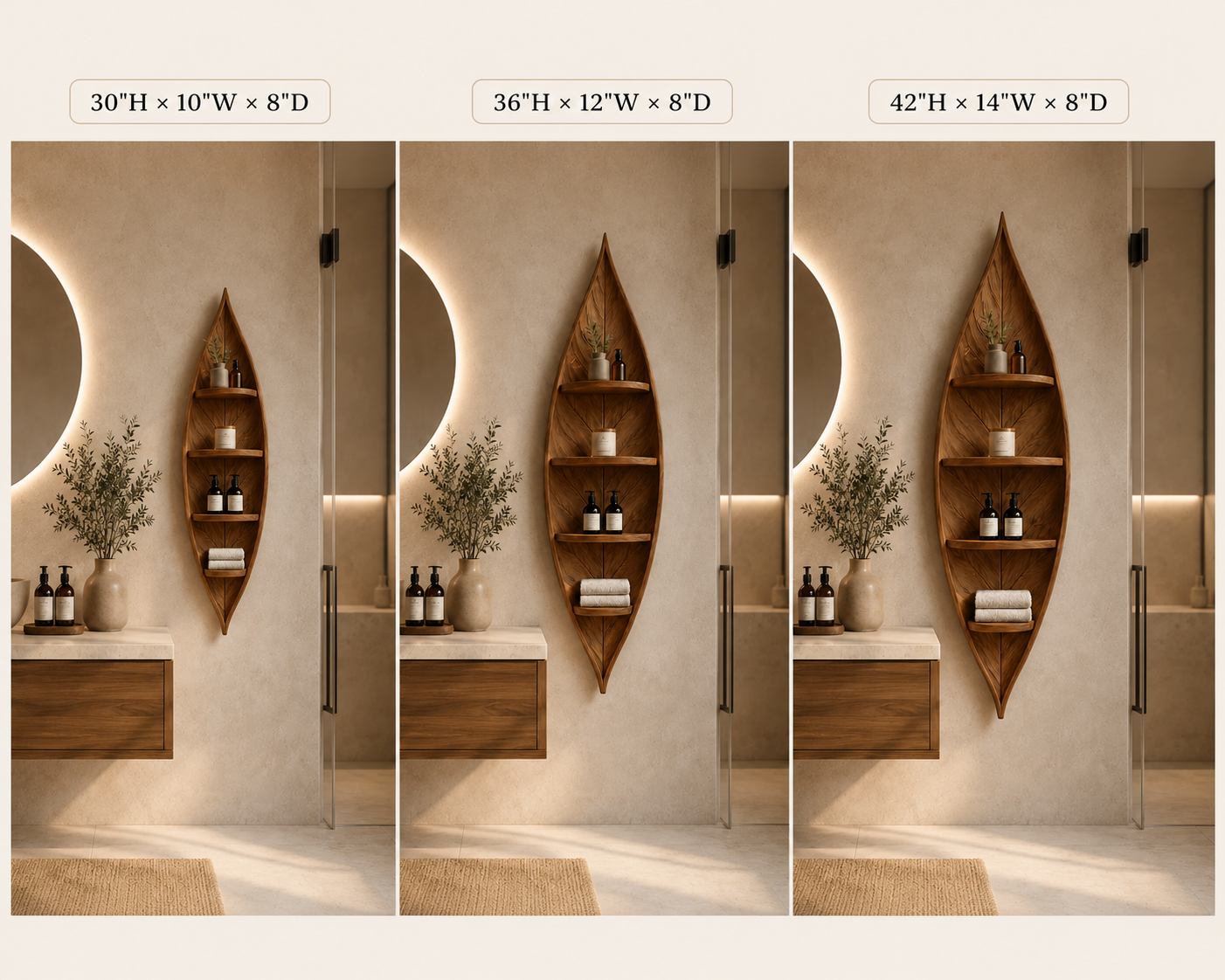 Leaf Wood Bathroom Shelf – Solid Wood Wall Mounted Display Shelf for Bathroom Decor