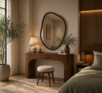 *Vanity Table – Modern Wooden Table with Sculptural Mirror for Bedroom