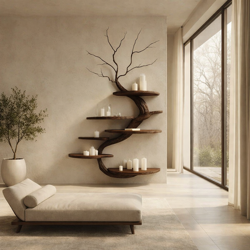 Curved Tree Wall Shelf – Modern Wooden Floating Shelves
