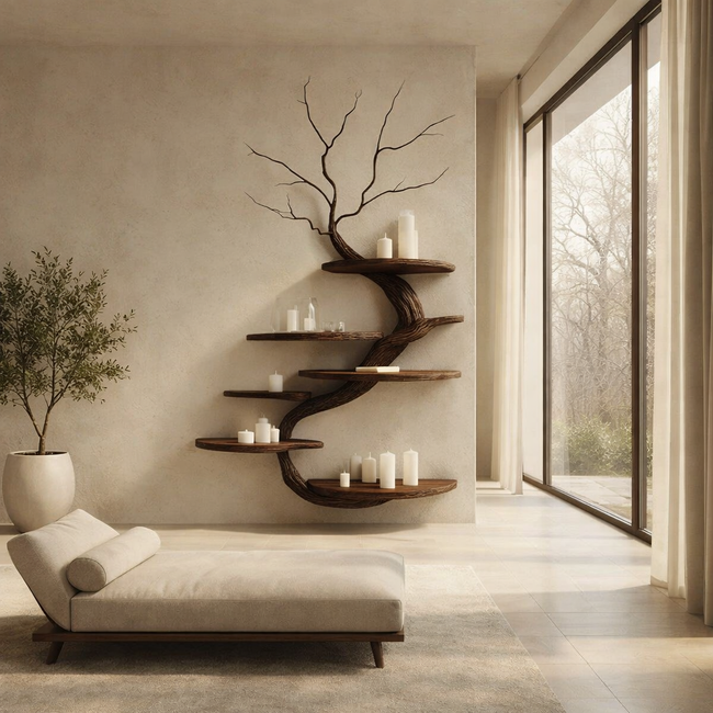 Curved Tree Wall Shelf – Modern Wooden Floating Shelves Hover Image