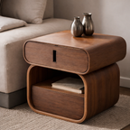 Modern Wooden Side Table with Storage – Rounded Minimalist Nightstand