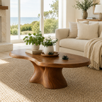Organic Pedestal Solid Wood Coffee Table – Sculptural Center Table