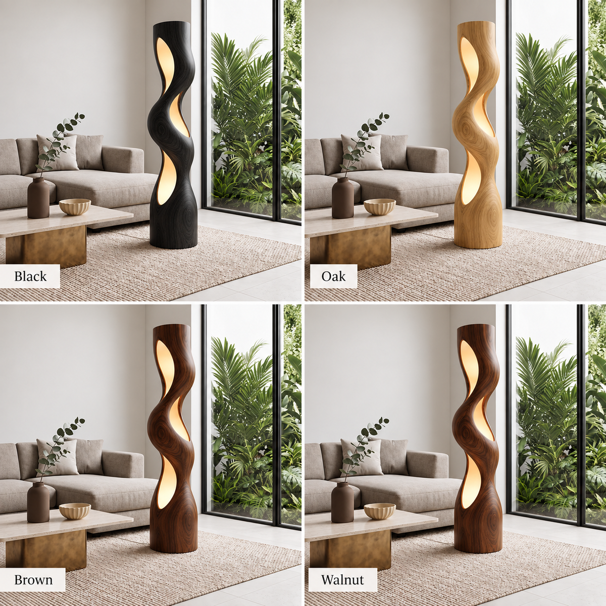 Sculptural Wave Wood Floor Lamp