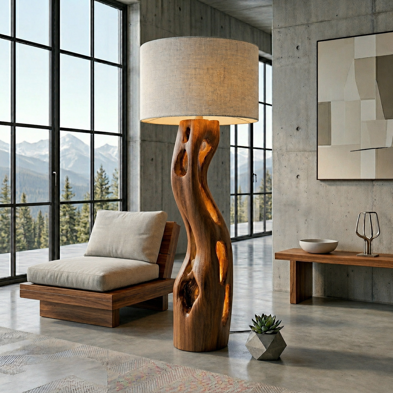 Live Edge Floor Lamp – Solid Wood Standing Light for Living Room Decor