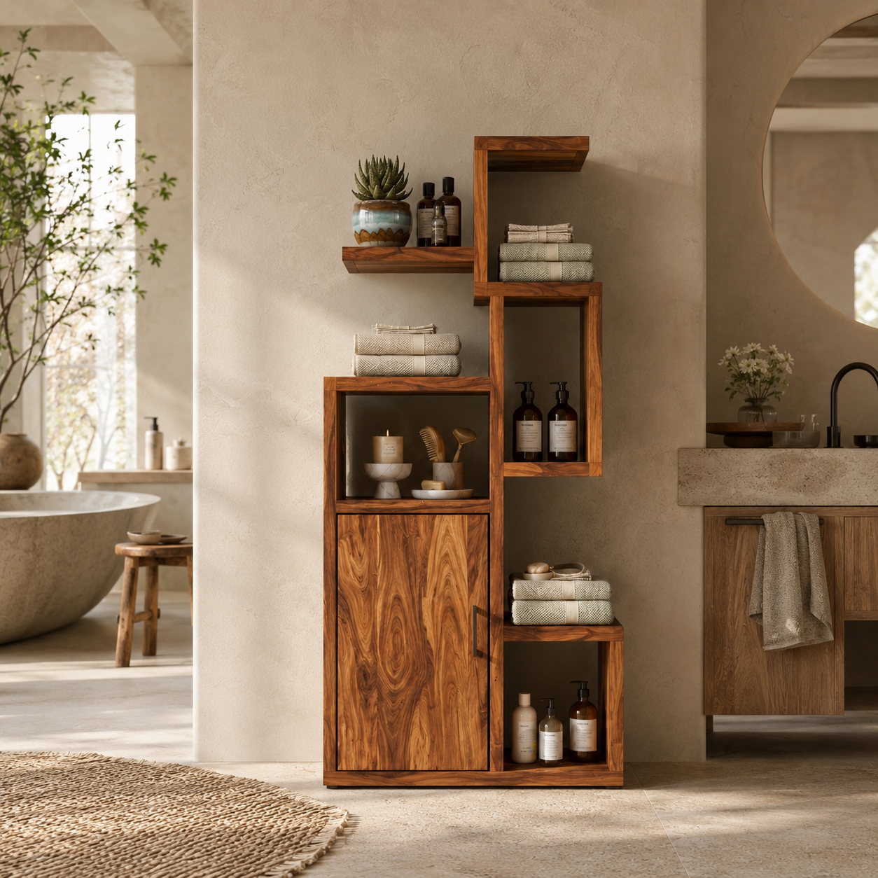 Wood Bathroom Storage Cabinet – Solid Wood Shelf Cabinet for Bathroom Decor