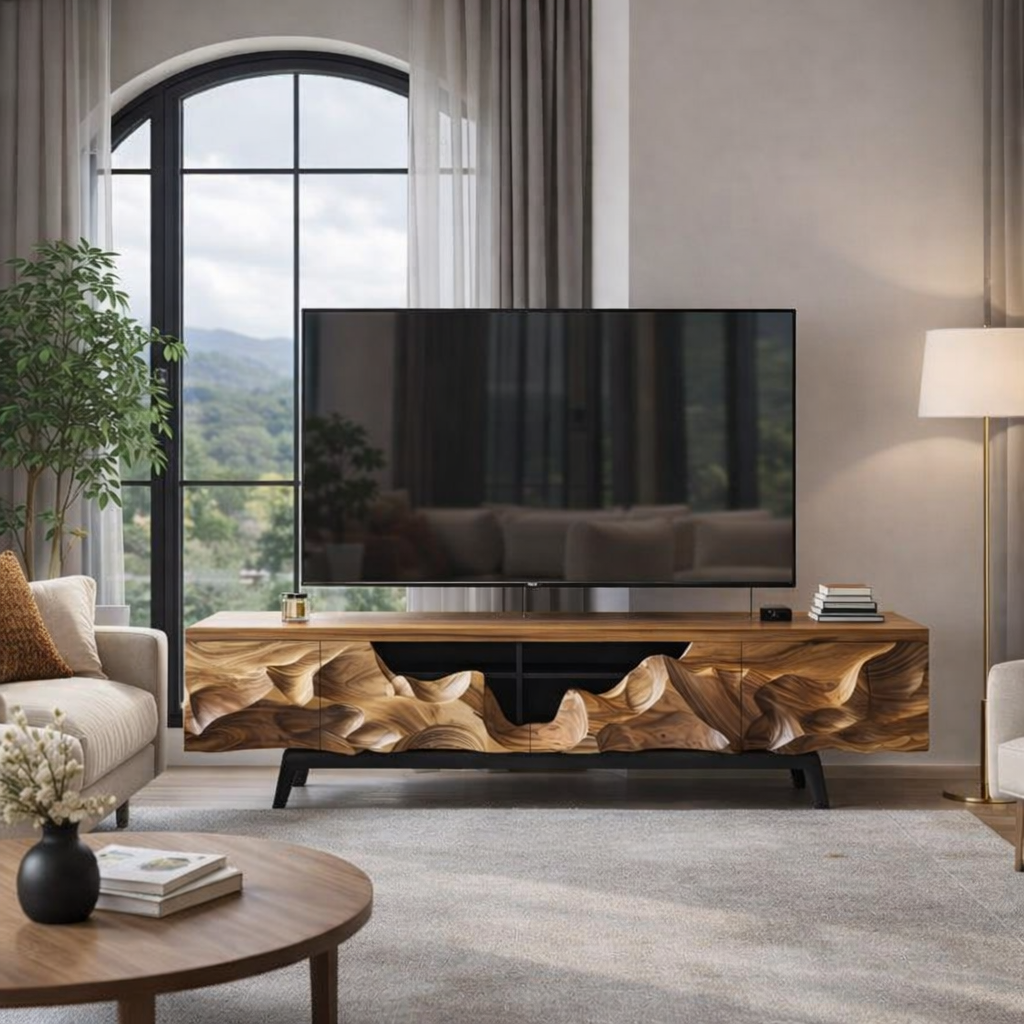 Live Edge TV Stand – Solid Wood Media Console for Living Room Decor