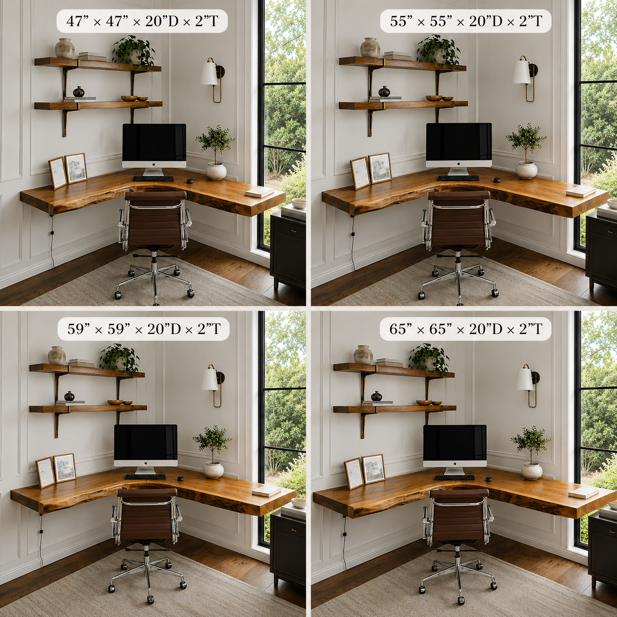 Live Edge Corner Desk – Solid Wood Floating Computer Desk for Home Office Decor