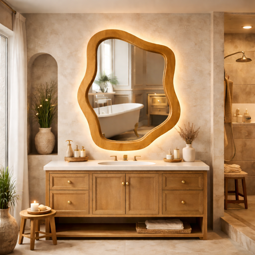 Organic Bathroom Mirror – Solid Wood Wall Mirror for Modern Bathroom Decor