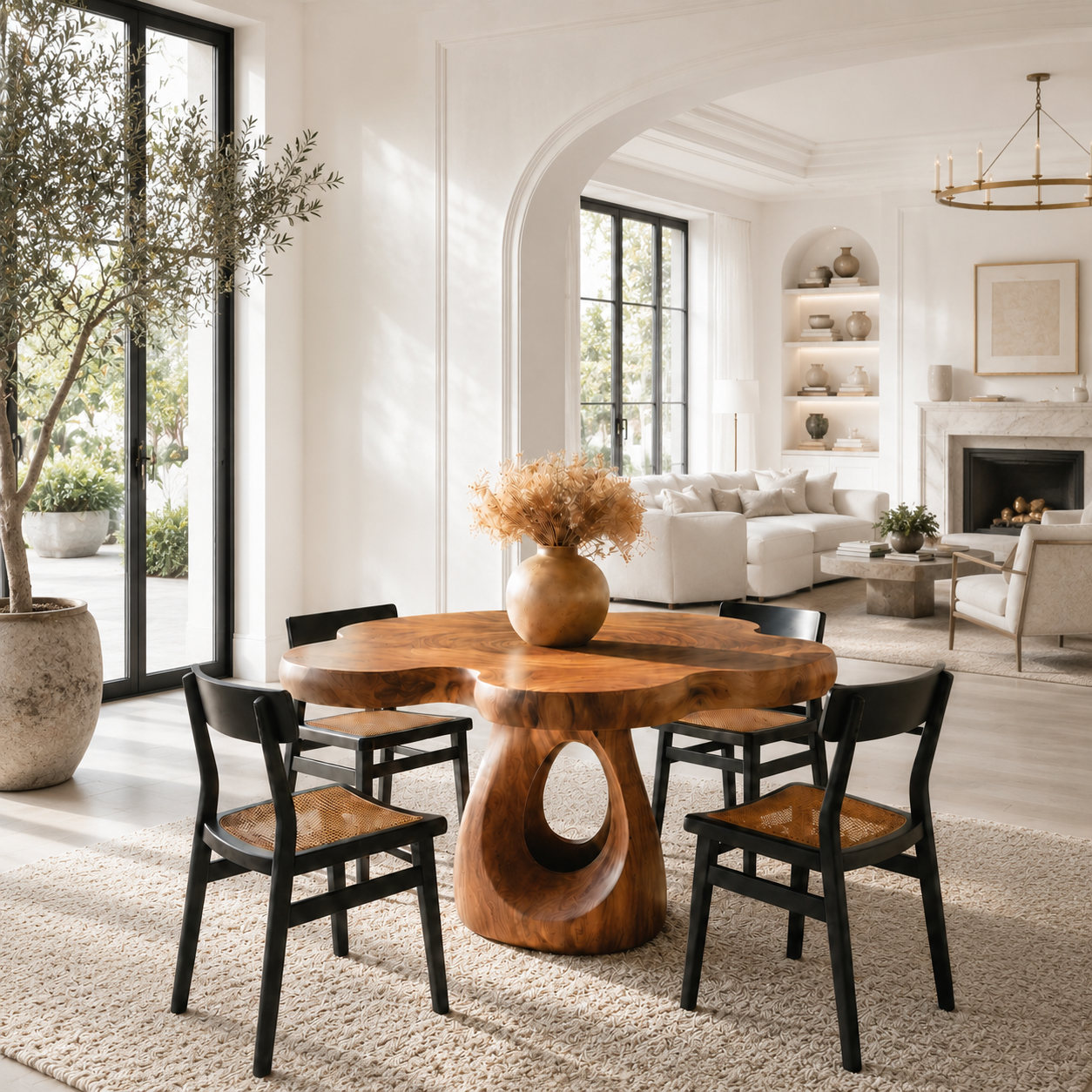 Sculptural Dining Table – Solid Wood Round Table for Dining Room