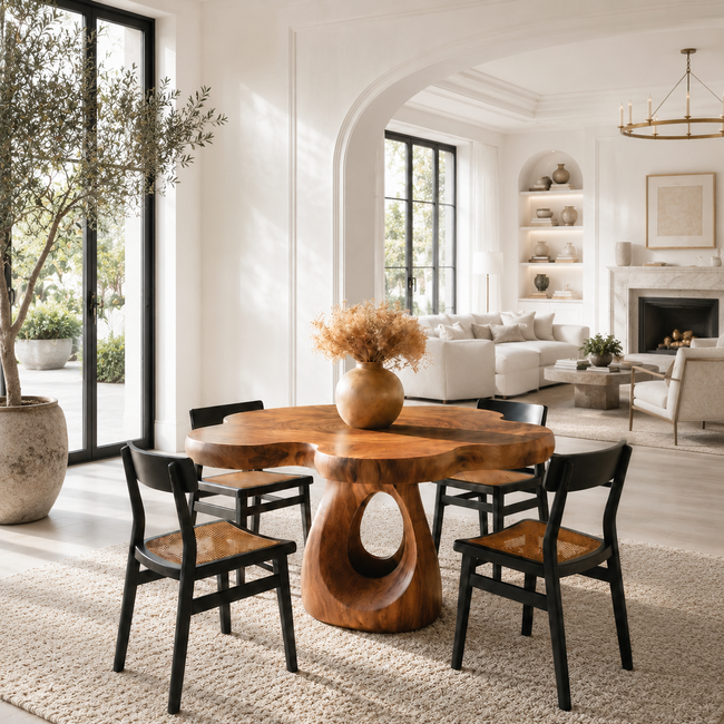 Sculptural Dining Table – Solid Wood Round Table for Dining Room Main Image