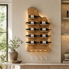 Wall-Mounted Wine Rack – Solid Wood Bottle Holder with Glass Storage