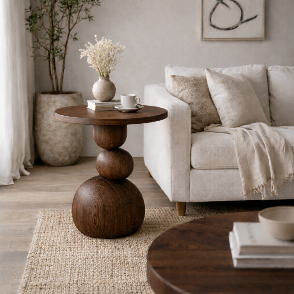 Sculptural Side Table – Handmade Solid Wood Table for Modern Home