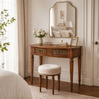 Heritage Wood Vanity Table with Upholstered Stool