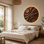 Round Wood Wall Art – Solid Wood Backlit Wall Decor for Bedroom Decor