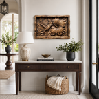 Hummingbird Flower Wood Wall Art – Solid Wood 3D Relief Carving for Home Decor