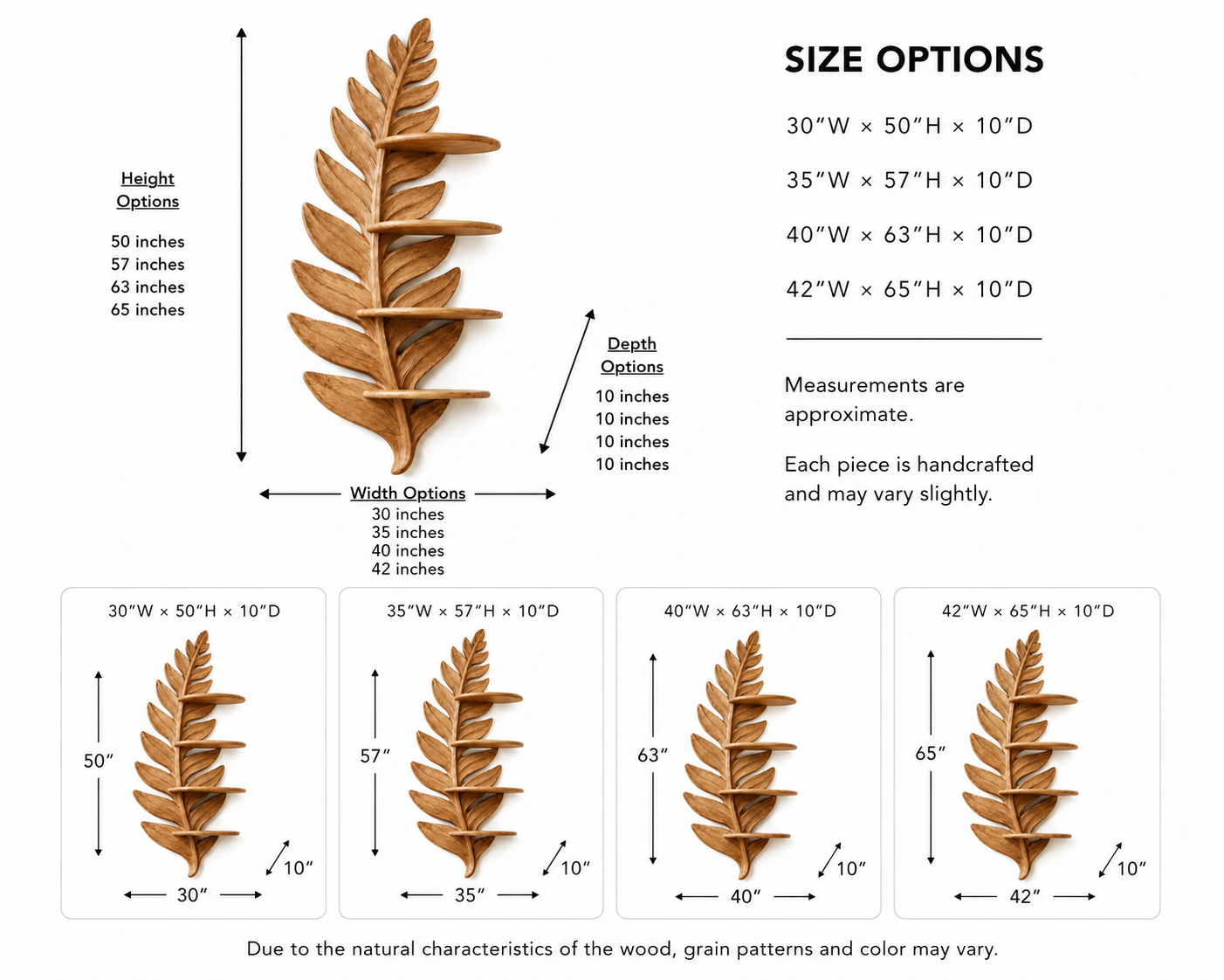 Fern Leaf Wood Wall Shelf – Solid Wood Floating Display Shelf for Living Room Decor