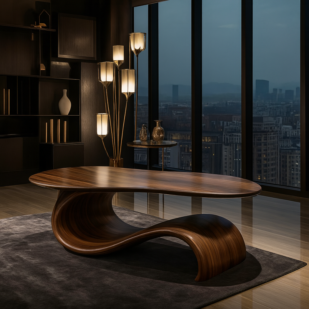 Sculptural Wave Walnut Coffee Table – Modern Curved Design