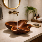 Wooden Floral Sink Basin - Handcrafted Natural Bathroom Sink