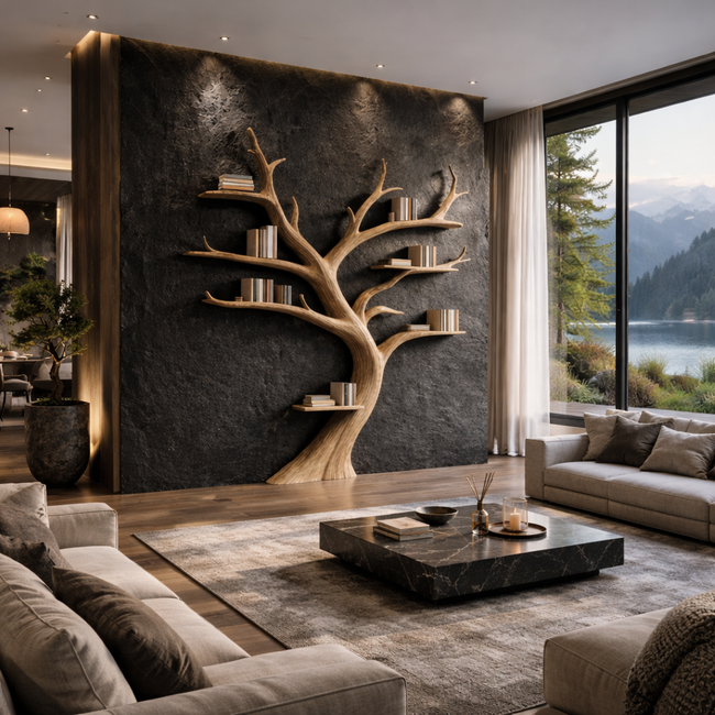 Luxury Tree Wall Shelf – Sculptural Wood Wall Decor Hover Image