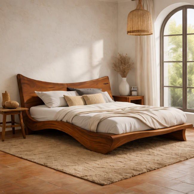 Modern Solid Wood Platform Bed Frame – Minimalist Low Profile Wooden Bed for Contemporary Bedroom Hover Image