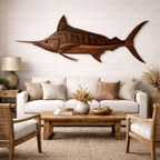 Striped Marlin Wall Art – Solid Wood Decorative Panel for Coastal Home Decor