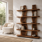Wave Wood Bookshelf – Solid Wood Display Shelf for Living Room Decor