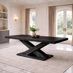 Modern Solid Wood Dining Table – Sculptural X Base Handcrafted Dining Table for Luxury Dining Rooms