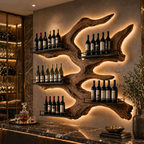 Map Shaped Wine Rack – Solid Wood Wall Bottle Holder for Home Bar Decor