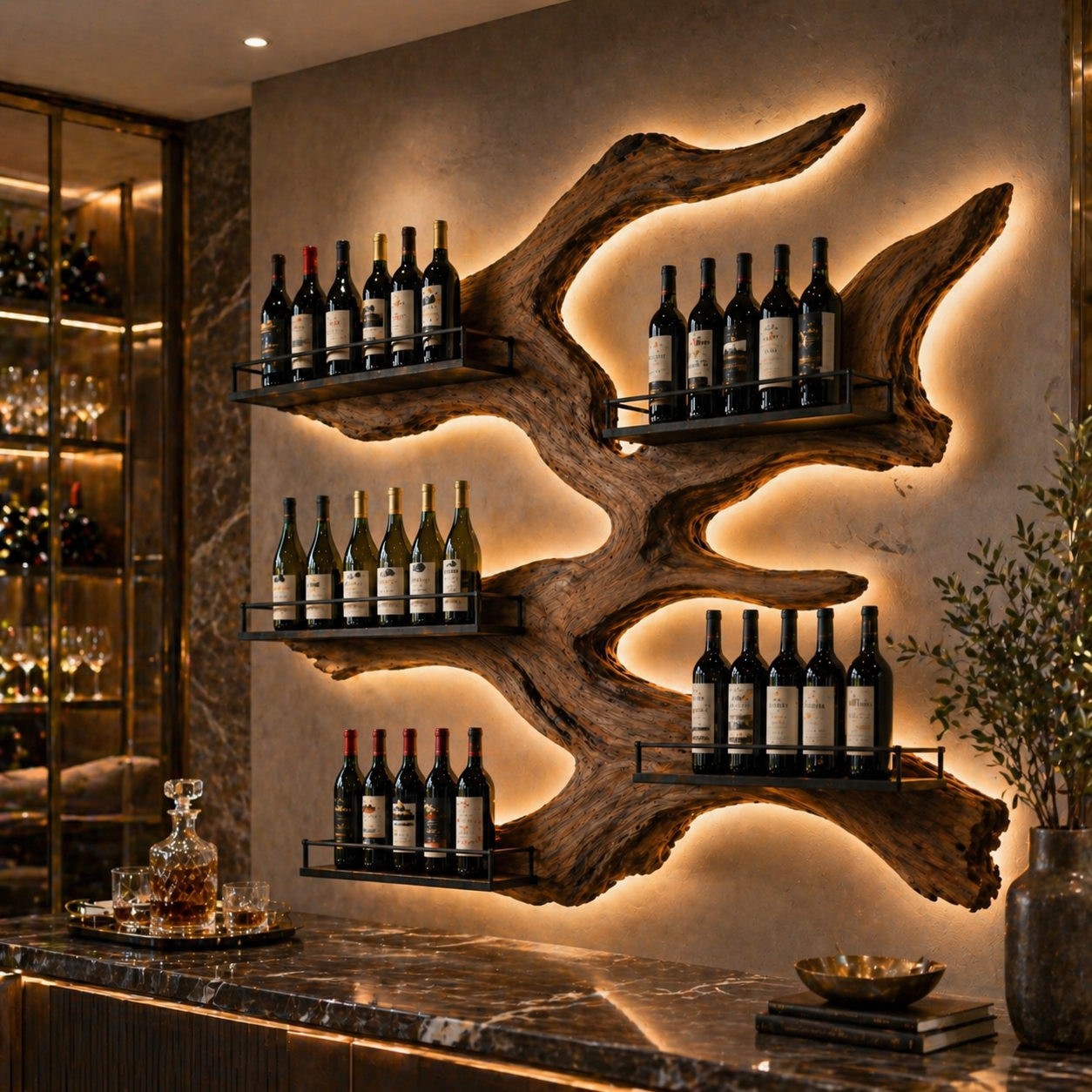 Map Shaped Wine Rack – Solid Wood Wall Bottle Holder for Home Bar Decor