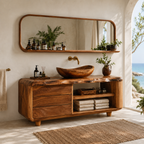 Live Edge Wood Bathroom Vanity – Solid Wood Sink Cabinet with Mirror Shelf for Bathroom Decor