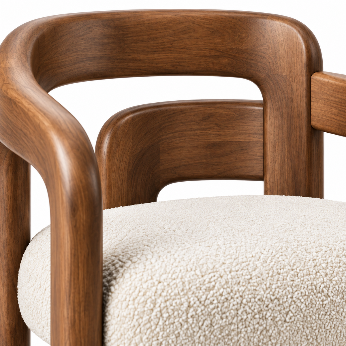 Sculptural Wood Frame Bouclé Armchair