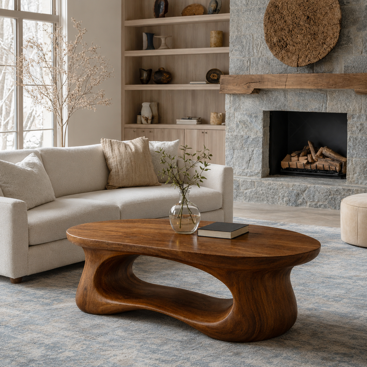 Handcrafted Solid Wood Coffee Table – Sculptural Curved Design
