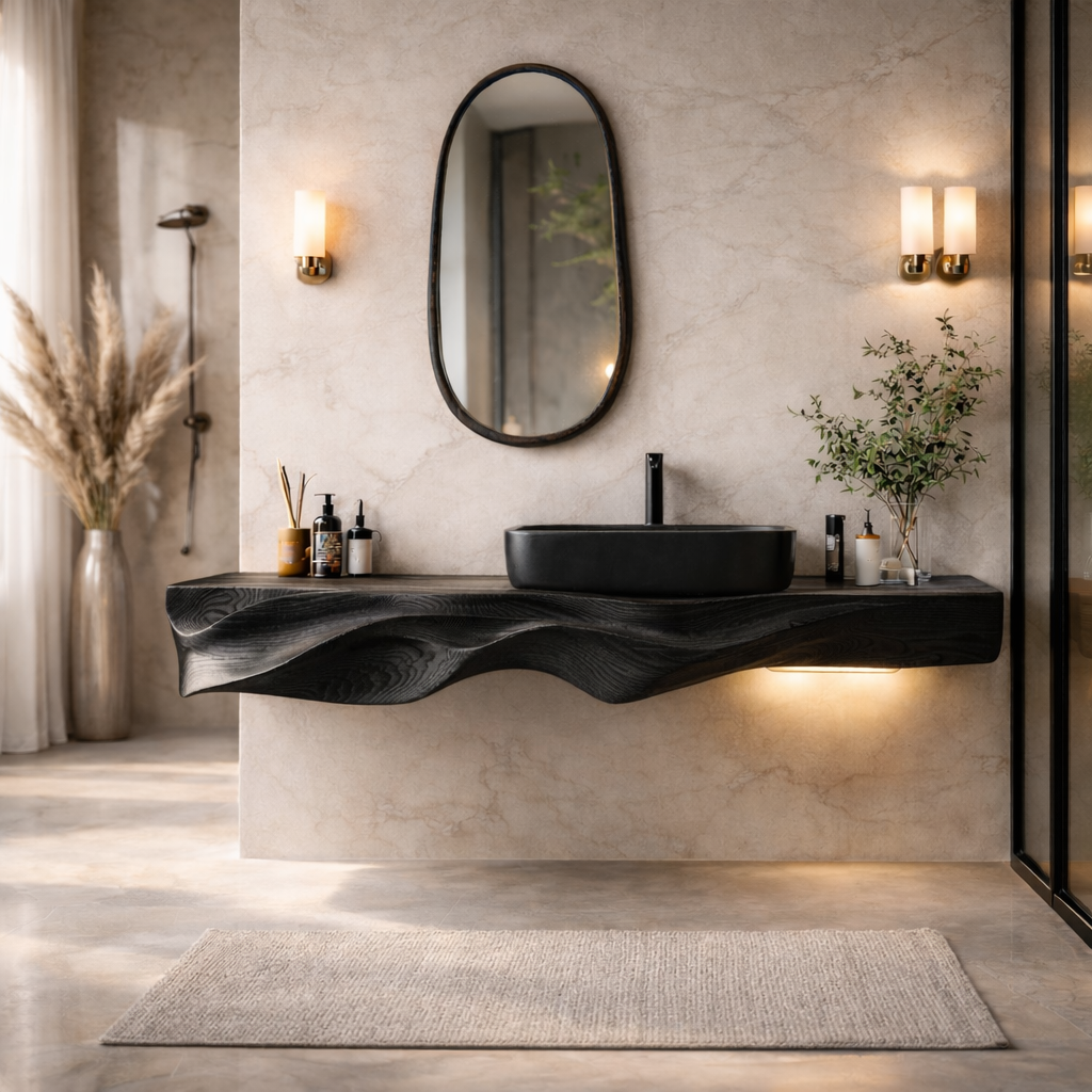 Floating Bathroom Vanity – Solid Wood Double Sink Vanity for Modern Bathroom Decor