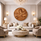 Hand-Carved Solid Wood Wall Art Panel – Organic Round Sculpture
