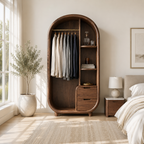 Arched Wood Wardrobe – Solid Wood Clothing Cabinet for Bedroom Decor