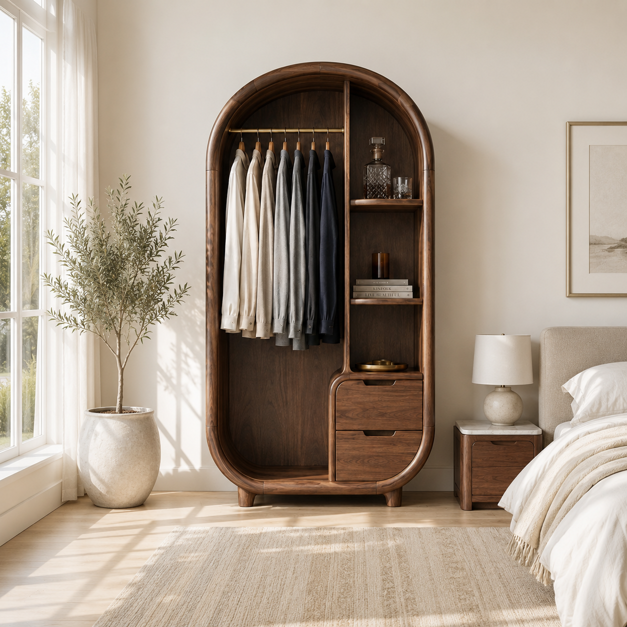 Arched Wood Wardrobe – Solid Wood Clothing Cabinet for Bedroom Decor
