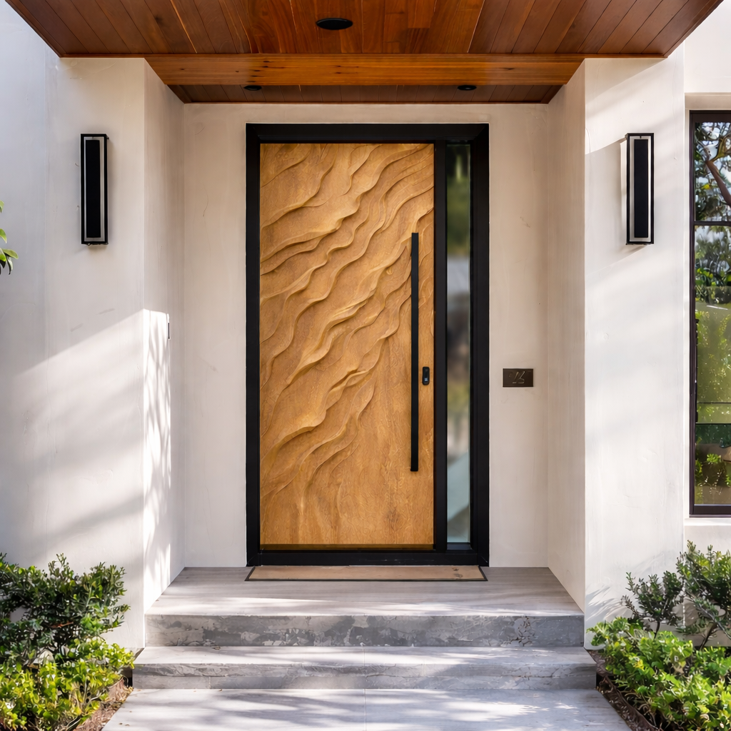 Solid Wood Entry Door – Handcrafted Natural Wooden Door Design