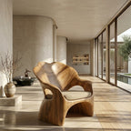 Sculptural Lounge Chair – Solid Wood Accent Chair with Cushioned Seat