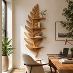 Fern Leaf Wood Wall Shelf – Solid Wood Floating Display Shelf for Living Room Decor