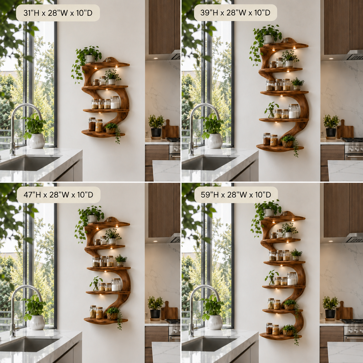 Branch Wood Kitchen Shelf – Solid Wood Wall Mounted Display Shelf for Kitchen Decor