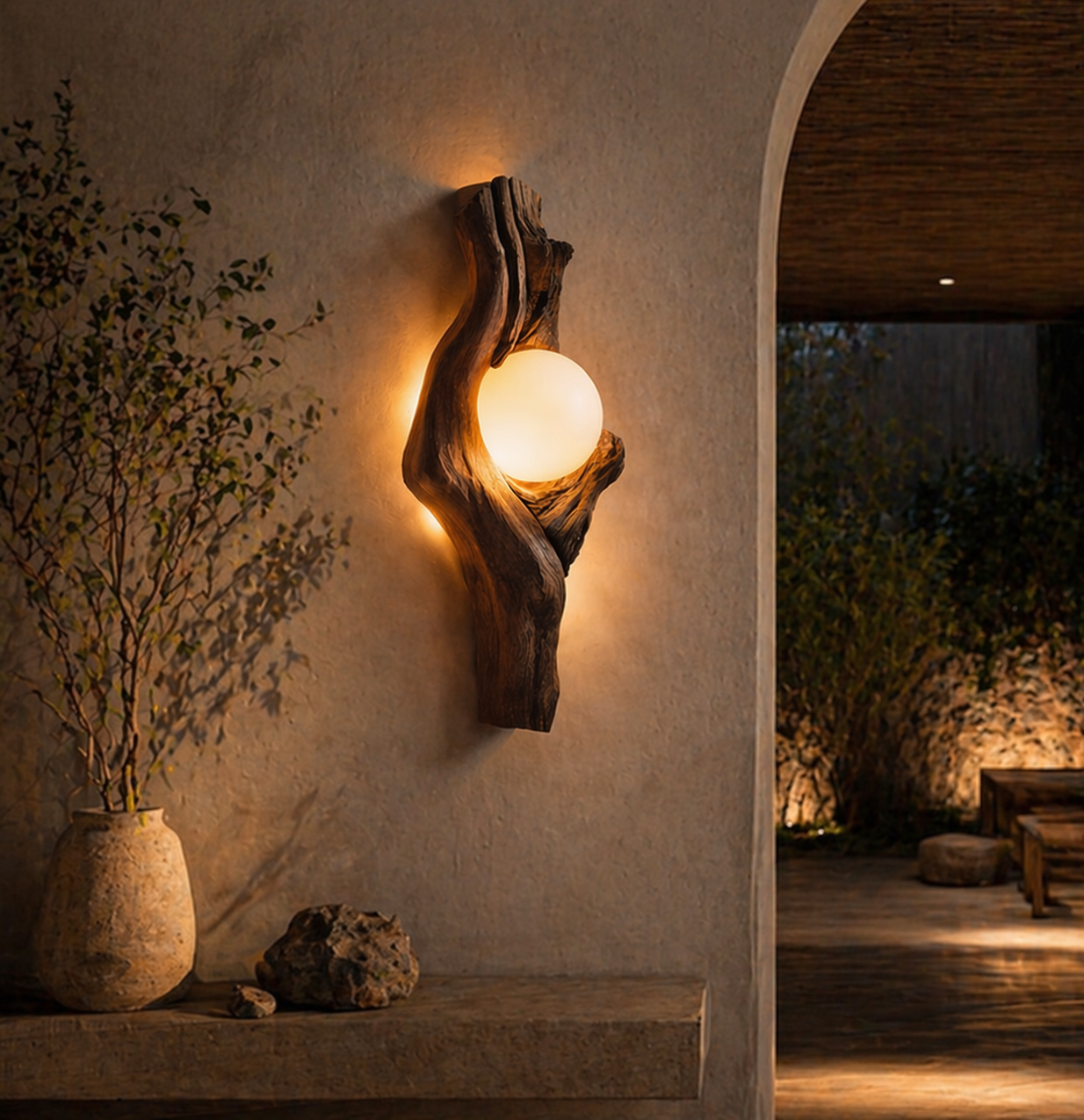 Sculptural Wall Light – Solid Wood Modern Sconce for Home Decor