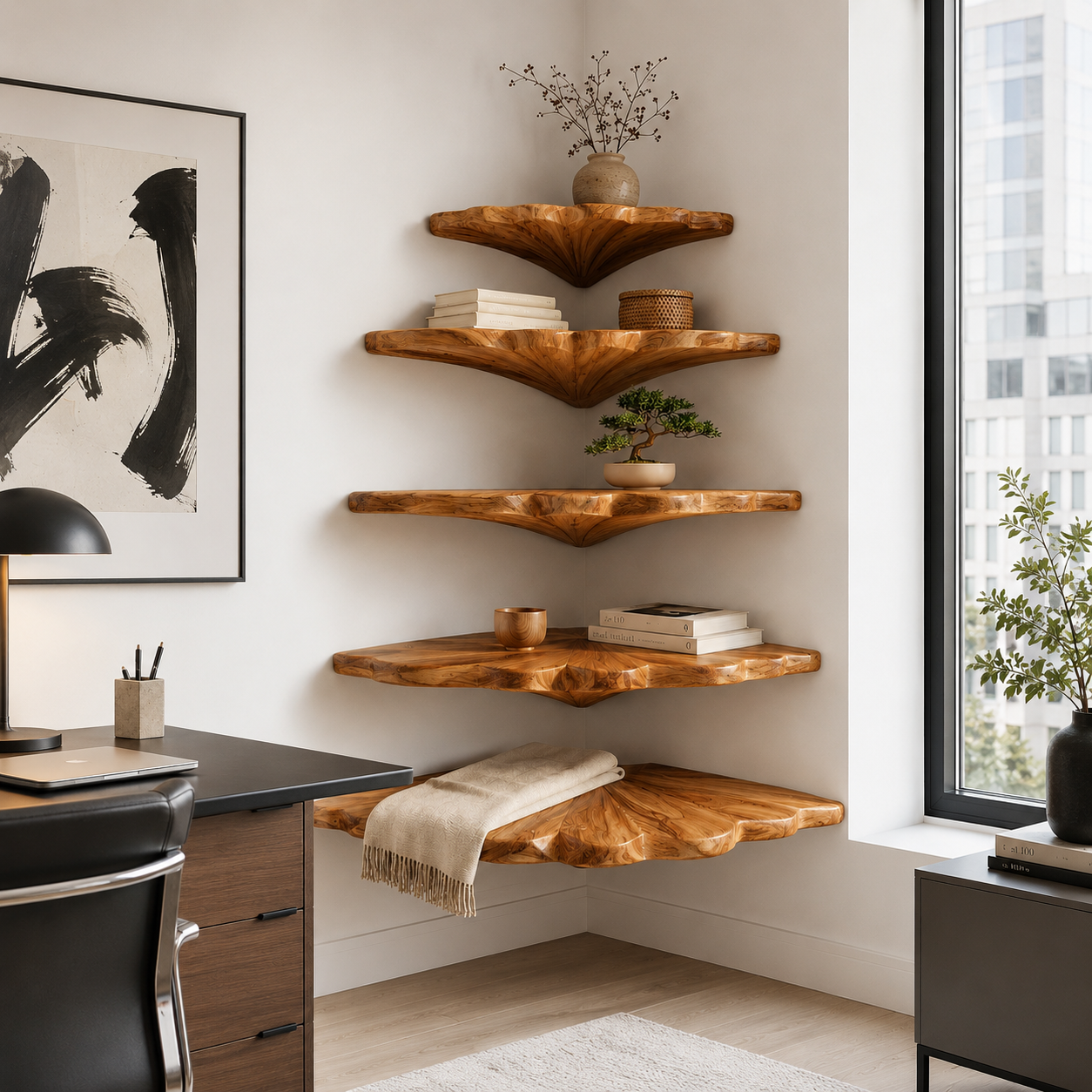 Tree Branch Corner Shelf – Solid Wood Floating Display Shelf for Living Room Decor