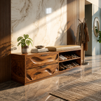 Wood Shoe Storage Bench – Solid Wood Entryway Bench with Drawers and Open Shoe Shelves