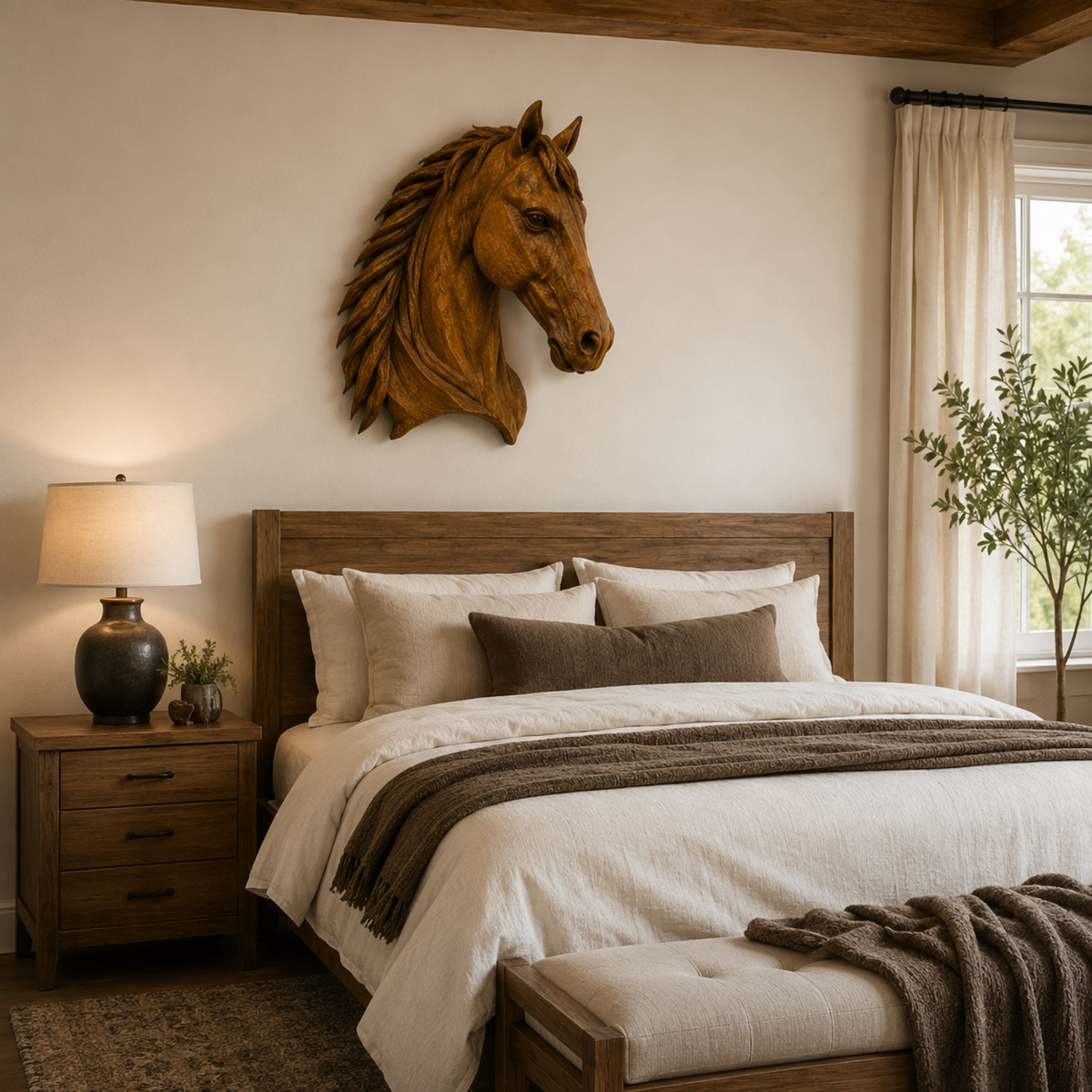 Horse Head Wood Wall Art – Solid Wood 3D Animal Sculpture for Entryway Decor