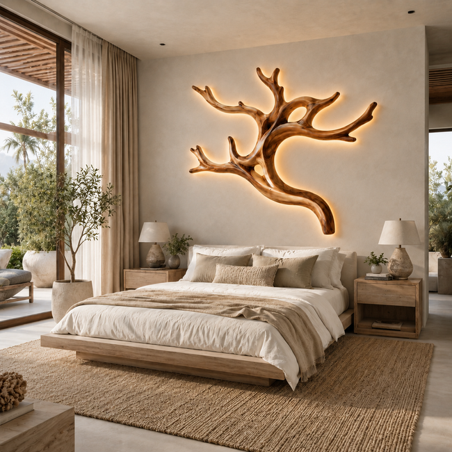 Tree Branch Wood Wall Art – Solid Wood Backlit Wall Decor for Bedroom Decor Hover Image
